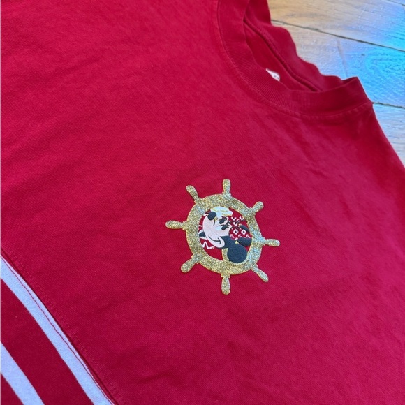 Disney Cruise Line Spirit Jersey Red White Glitter Sailor Striped Sz L NWT FLAW - Picture 2 of 14